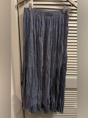 Uniqlo x Ines de la Fressange Polka Dot Maxi Skirt Small Navy White Pleated